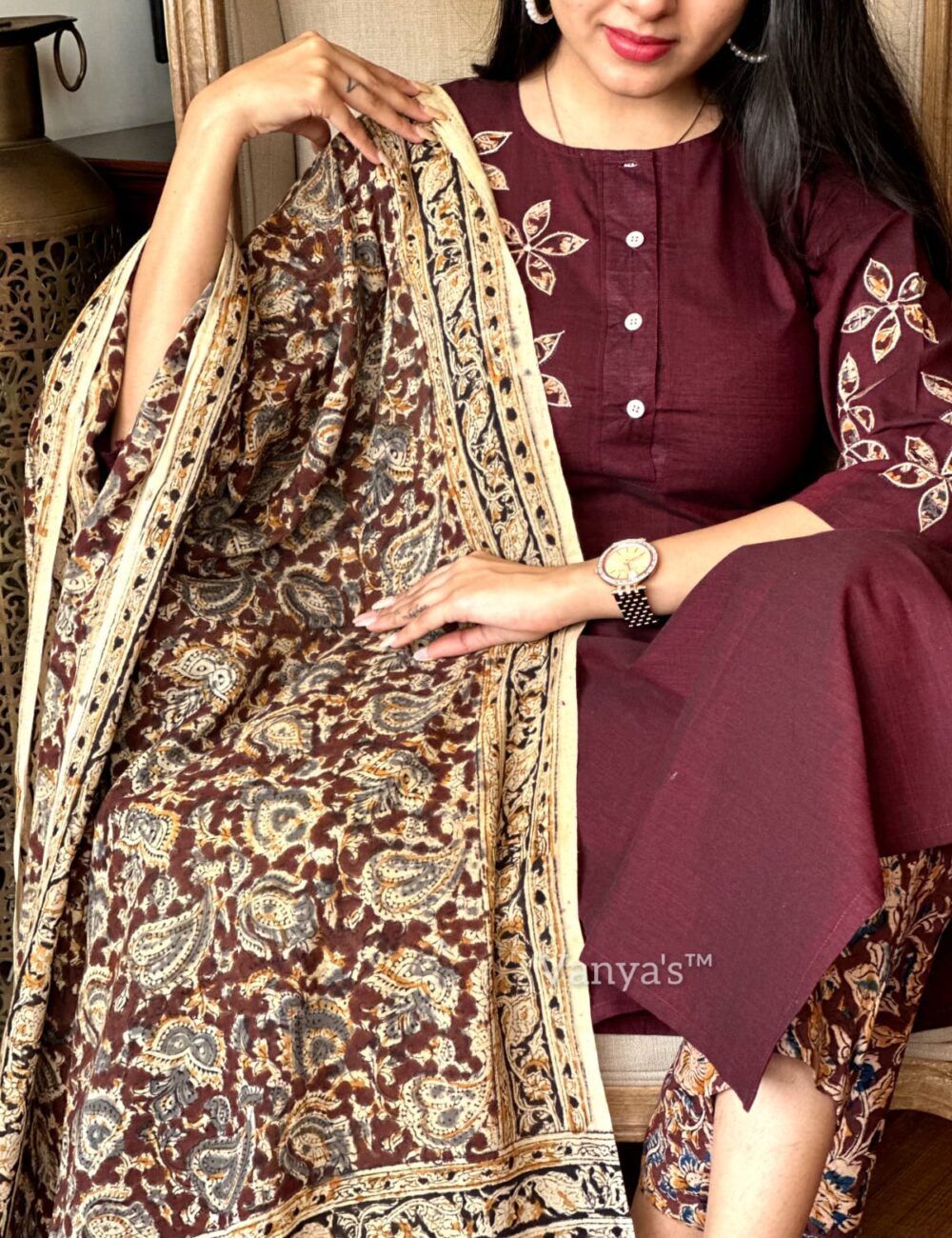 Handmade Printed Pure Kalamkari Handloom Fabric - Image 3