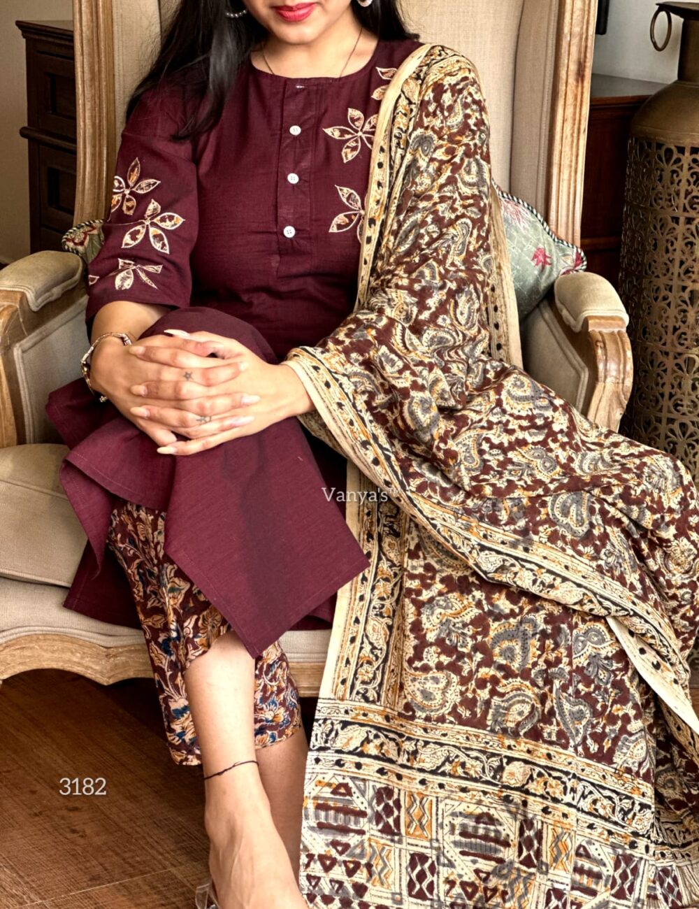 Handmade Printed Pure Kalamkari Handloom Fabric - Image 9
